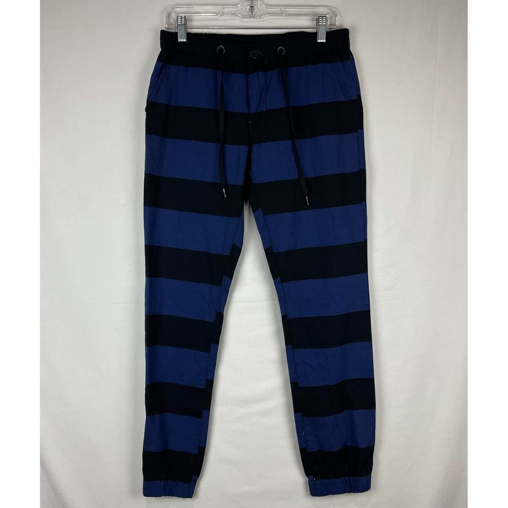 NWT 21Men Forever 21 Mens Size 30 Striped Black Blue Woven Jogger Pants